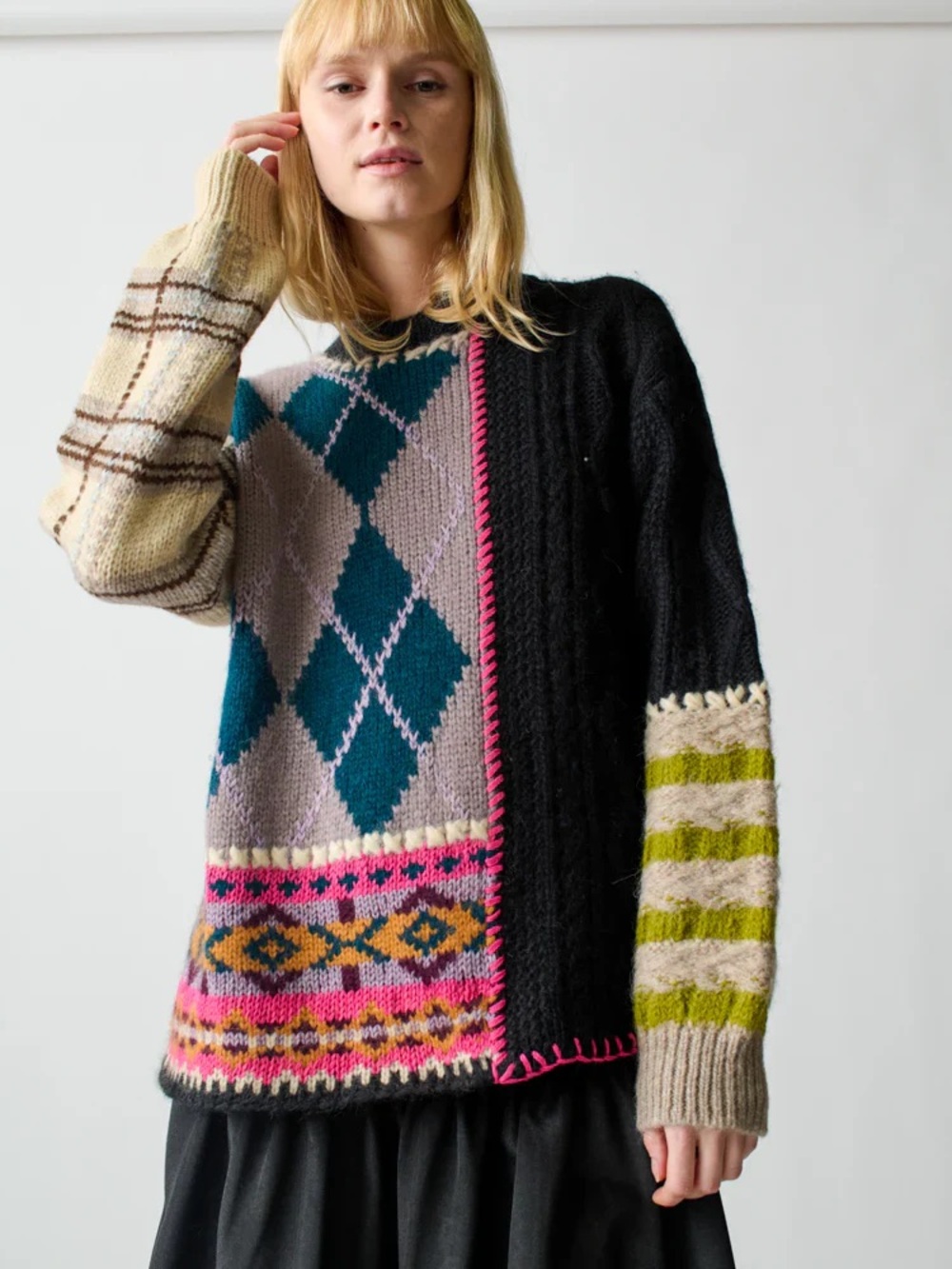 Lingua Franca Hutton Patchwork Crewneck Sweater